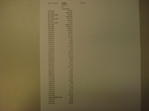This list shows the funds from which the money is taken to pay the amounts in the bills. I think some of these accounts are homeowner assessment districts. 