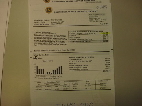 Here's the bill for the lawns along one side of Lower Bidwell Park. 