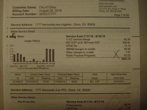 Here's the water bill for all those showers at the Taj Majal fire station on Manzanita.  One year the gas bill from showers at the cop shop put the police overbudget. 